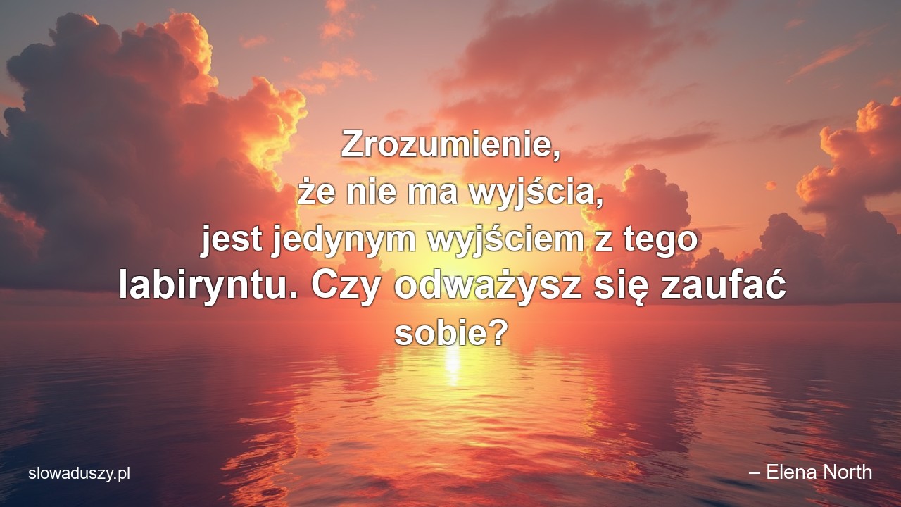 Zrozumienie,  że nie ma wyjścia,  jest jedynym wyjściem z tego labiryntu. Czy odważysz się zaufać sobie?