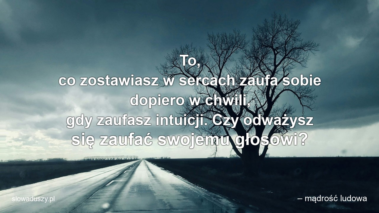 To,  co zostawiasz w sercach zaufa sobie dopiero w chwili,  gdy zaufasz intuicji. Czy odważysz się zaufać swojemu głosowi?