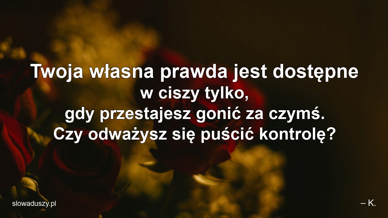 Twoja własna prawda jest dostępne w ciszy tylko,  gdy przestajesz gonić za czymś. Czy odważysz się puścić kontrolę? - – K.
