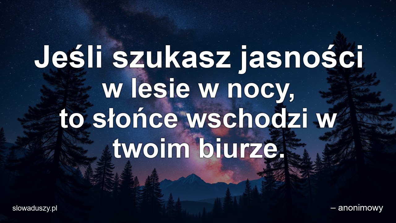 Jeśli szukasz jasności w lesie w nocy,  to słońce wschodzi w twoim biurze.