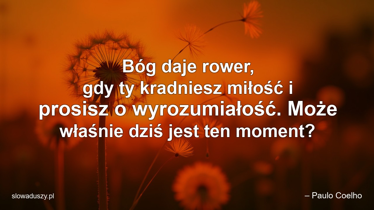 Bóg daje rower,  gdy ty kradniesz miłość i prosisz o wyrozumiałość. Może właśnie dziś jest ten moment? - – Paulo Coelho
