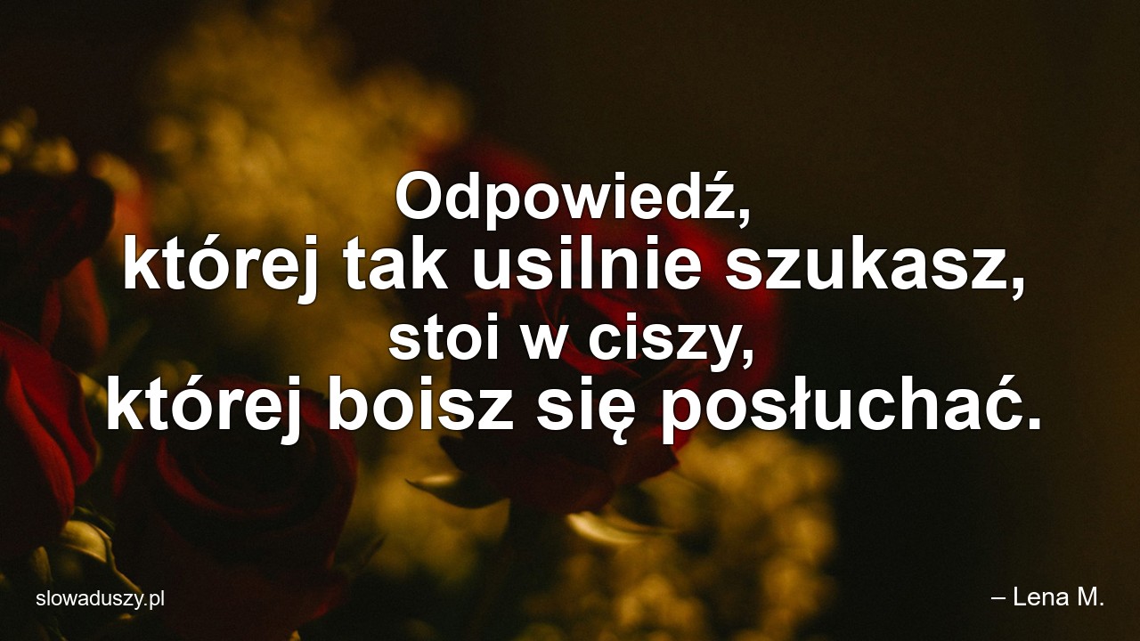 Odpowiedź,  której tak usilnie szukasz,  stoi w ciszy,  której boisz się posłuchać. - – Lena M.