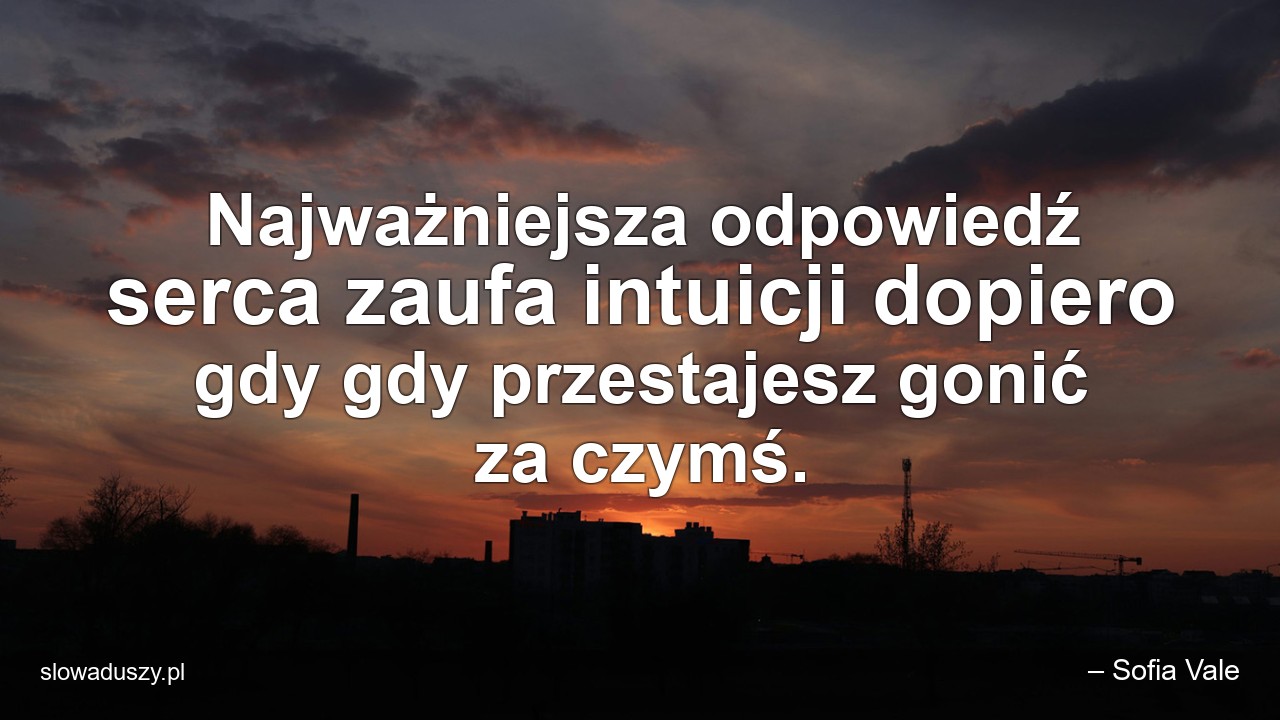 Najważniejsza odpowiedź serca zaufa intuicji dopiero gdy gdy przestajesz gonić za czymś. - – Sofia Vale