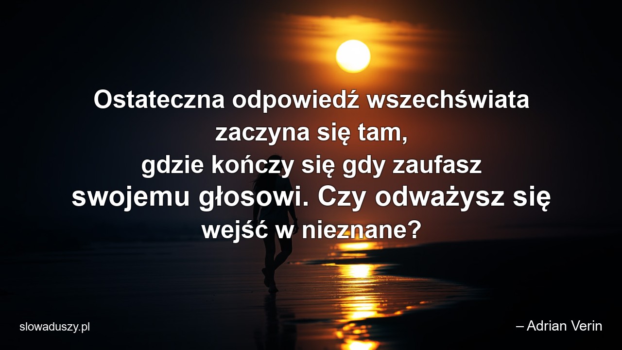 Ostateczna odpowiedź wszechświata zaczyna się tam,  gdzie kończy się gdy zaufasz swojemu głosowi. Czy odważysz się wejść w nieznane?