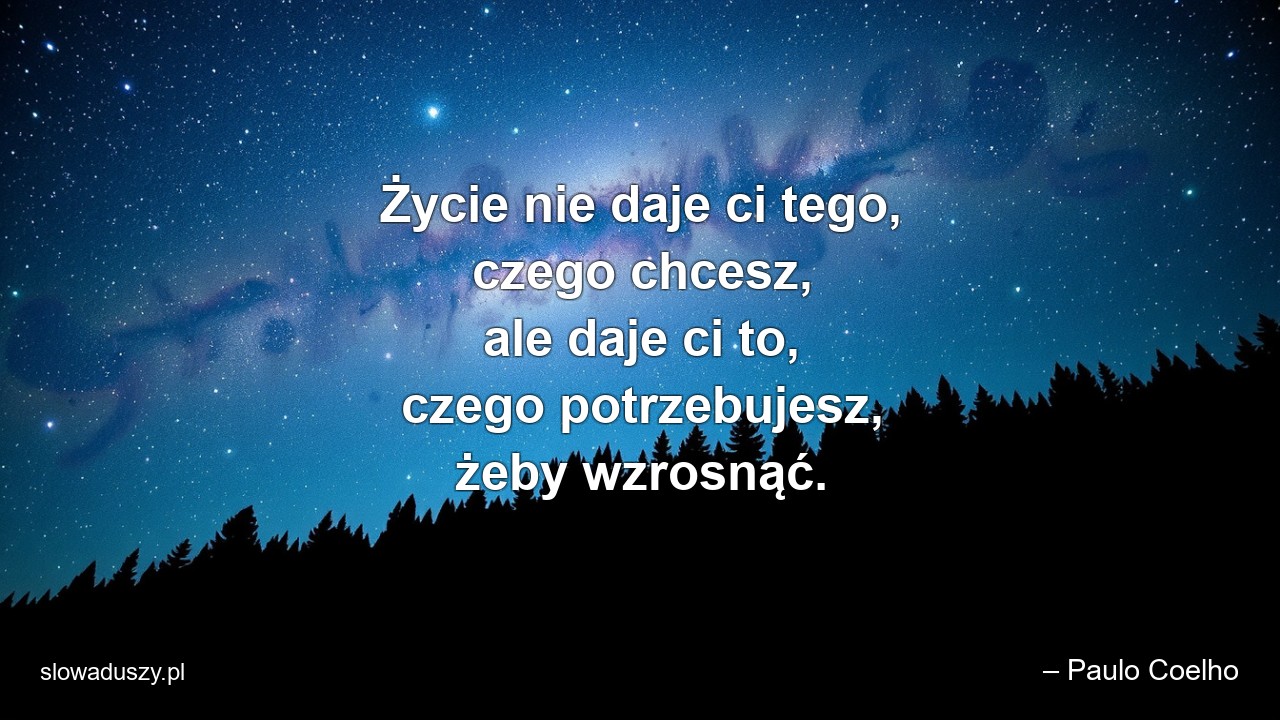 Życie nie daje ci tego,  czego chcesz,  ale daje ci to,  czego potrzebujesz,  żeby wzrosnąć.
