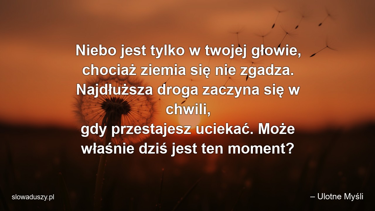 Niebo jest tylko w twojej głowie,  chociaż ziemia się nie zgadza. Najdłuższa droga zaczyna się w chwili,  gdy przestajesz uciekać. Może właśnie dziś jest ten moment? - – Ulotne Myśli