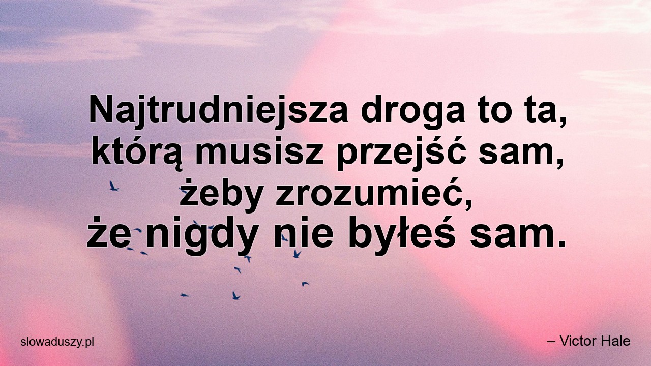 Najtrudniejsza droga to ta,  którą musisz przejść sam,  żeby zrozumieć,  że nigdy nie byłeś sam. - – Victor Hale