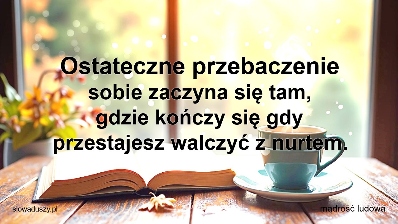 Ostateczne przebaczenie sobie zaczyna się tam,  gdzie kończy się gdy przestajesz walczyć z nurtem. - – mądrość ludowa