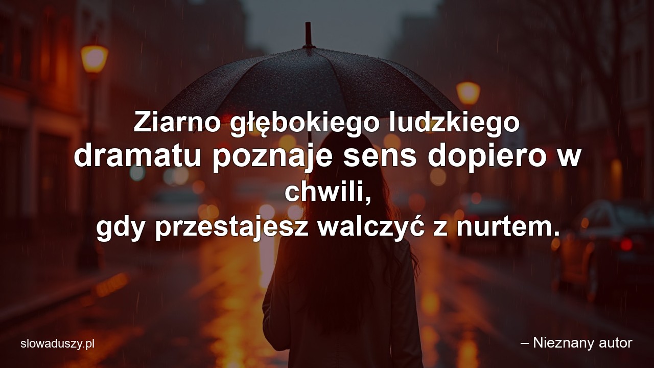 Ziarno głębokiego ludzkiego dramatu poznaje sens dopiero w chwili,  gdy przestajesz walczyć z nurtem.