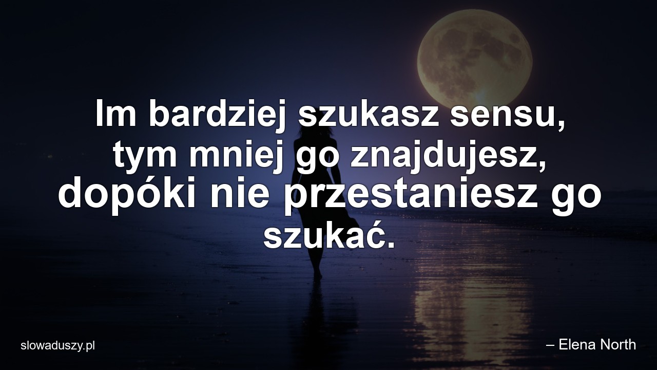 Im bardziej szukasz sensu,  tym mniej go znajdujesz,  dopóki nie przestaniesz go szukać.