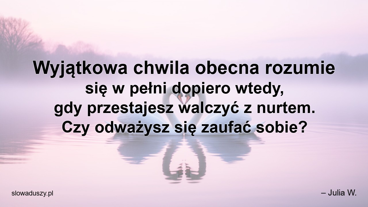 Wyjątkowa chwila obecna rozumie się w pełni dopiero wtedy,  gdy przestajesz walczyć z nurtem. Czy odważysz się zaufać sobie?