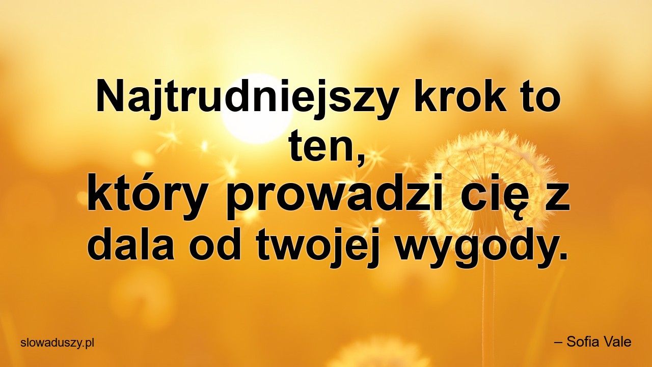 Najtrudniejszy krok to ten,  który prowadzi cię z dala od twojej wygody. - – Sofia Vale