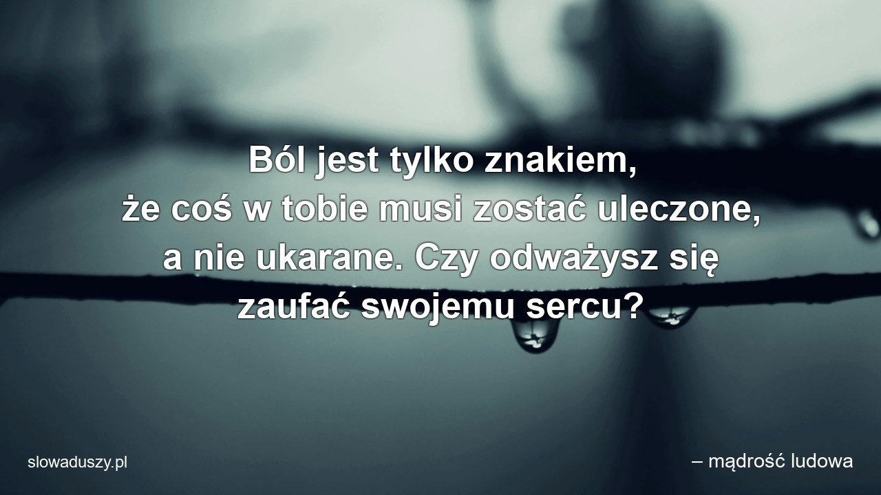 Ból jest tylko znakiem,  że coś w tobie musi zostać uleczone,  a nie ukarane. Czy odważysz się zaufać swojemu sercu?