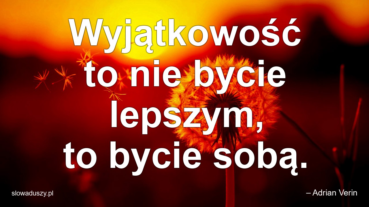 Wyjątkowość to nie bycie lepszym,  to bycie sobą. - – Adrian Verin
