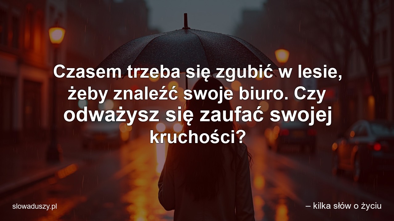 Czasem trzeba się zgubić w lesie,  żeby znaleźć swoje biuro. Czy odważysz się zaufać swojej kruchości?
