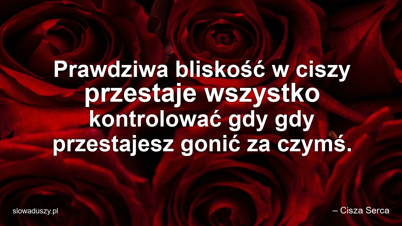 Prawdziwa bliskość w ciszy przestaje wszystko kontrolować gdy gdy przestajesz gonić za czymś. - – Cisza Serca