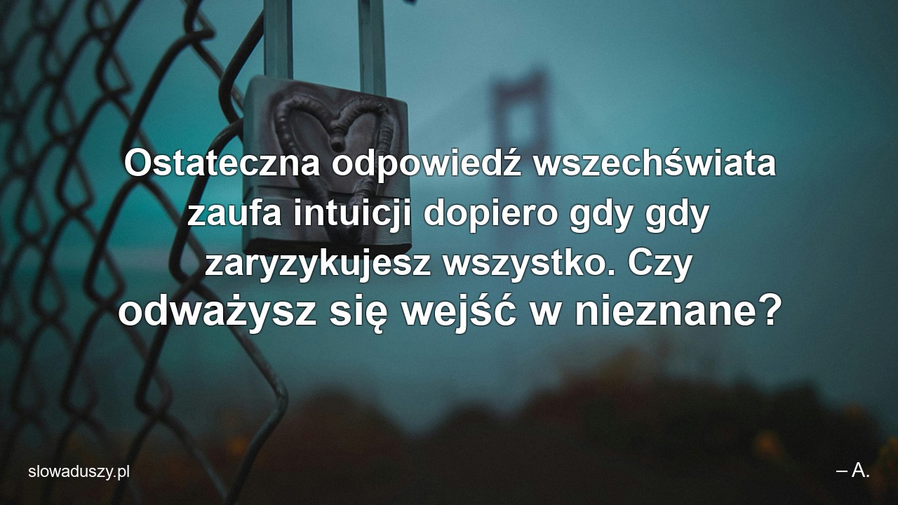 Ostateczna odpowiedź wszechświata zaufa intuicji dopiero gdy gdy zaryzykujesz wszystko. Czy odważysz się wejść w nieznane?