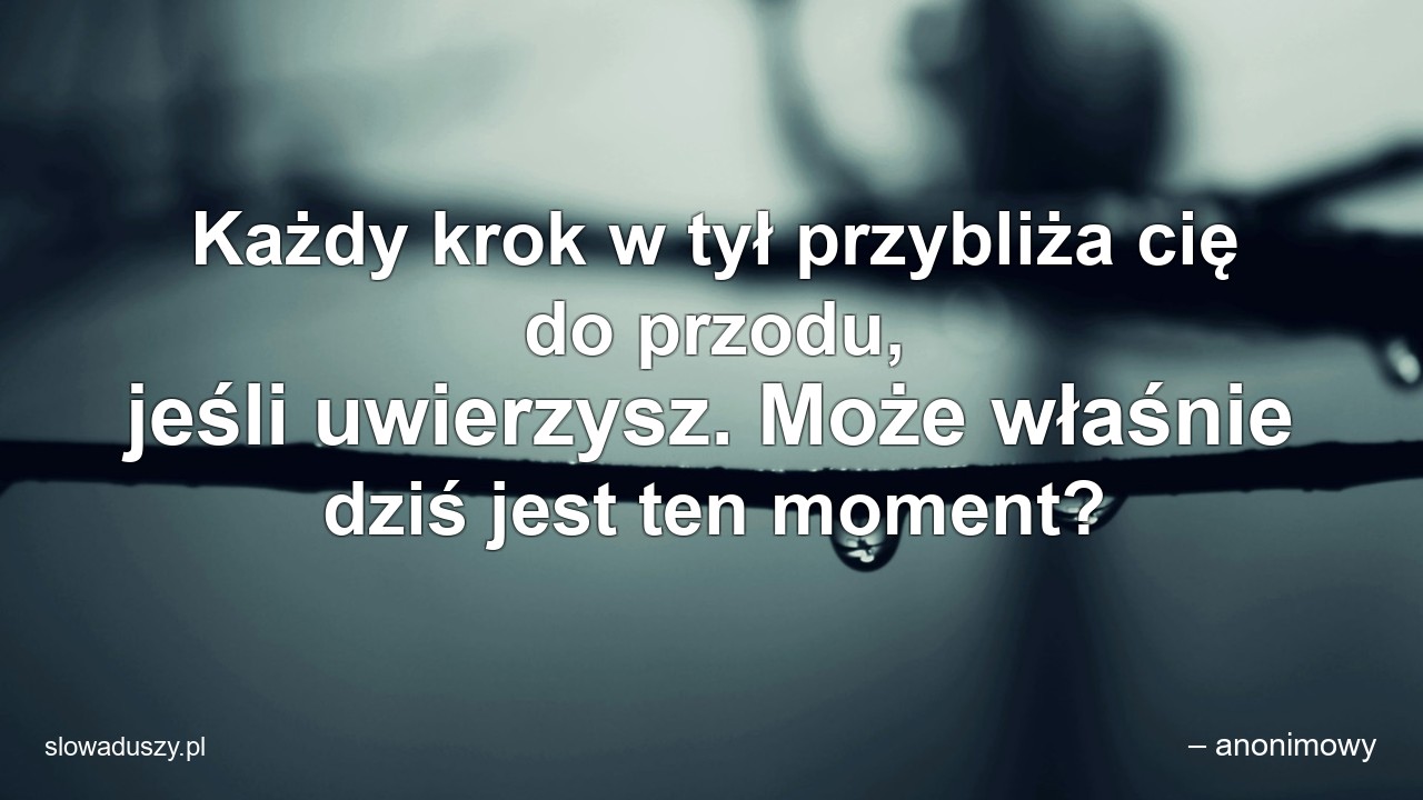 Każdy krok w tył przybliża cię do przodu,  jeśli uwierzysz. Może właśnie dziś jest ten moment?
