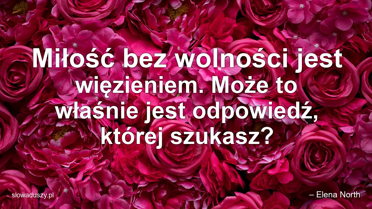Miłość bez wolności jest więzieniem. Może to właśnie jest odpowiedź,  której szukasz? - – Elena North