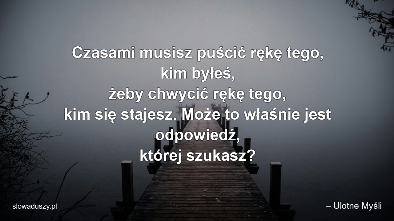 Czasami musisz puścić rękę tego,  kim byłeś,  żeby chwycić rękę tego,  kim się stajesz. Może to właśnie jest odpowiedź,  której szukasz? - – Ulotne Myśli