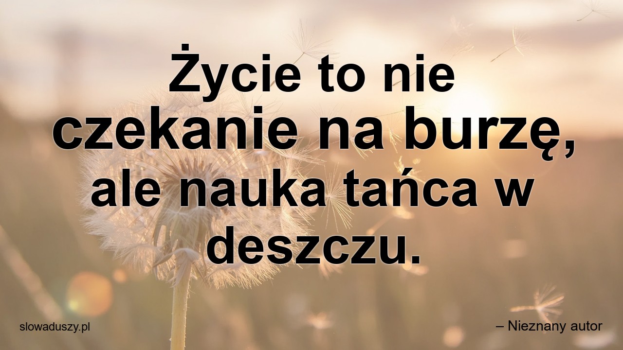 Życie to nie czekanie na burzę,  ale nauka tańca w deszczu.