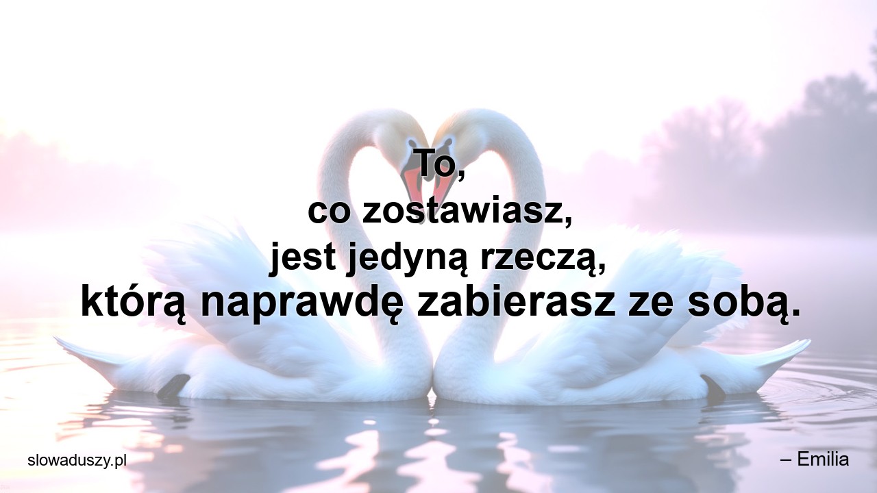 To,  co zostawiasz,  jest jedyną rzeczą,  którą naprawdę zabierasz ze sobą.