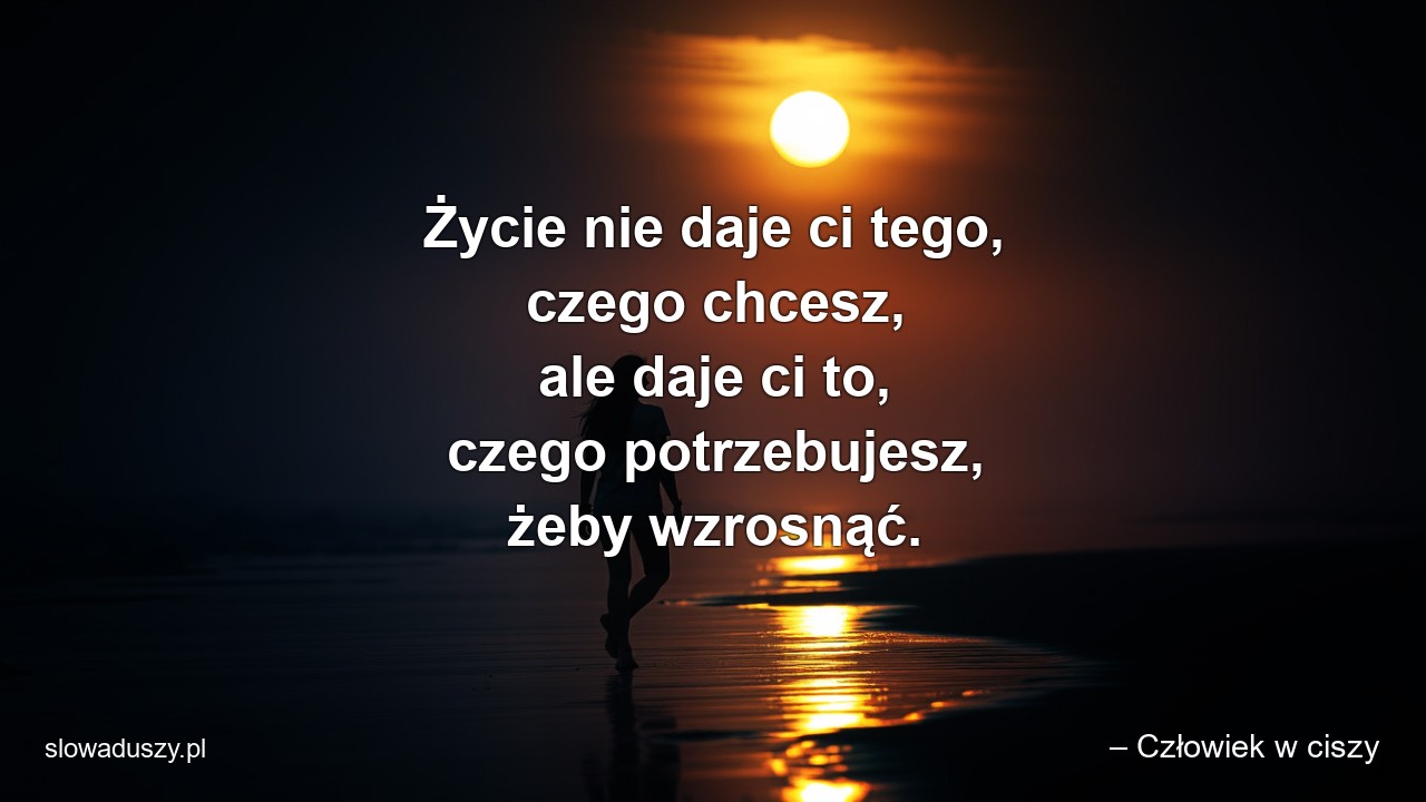 Życie nie daje ci tego,  czego chcesz,  ale daje ci to,  czego potrzebujesz,  żeby wzrosnąć.