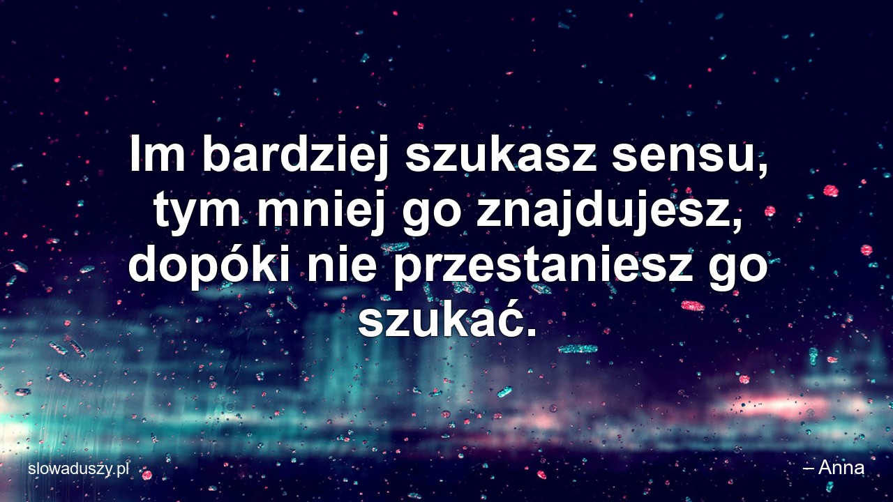 Im bardziej szukasz sensu,  tym mniej go znajdujesz,  dopóki nie przestaniesz go szukać. - – Anna