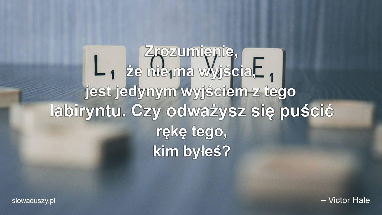 Zrozumienie,  że nie ma wyjścia,  jest jedynym wyjściem z tego labiryntu. Czy odważysz się puścić rękę tego,  kim byłeś? - – Victor Hale