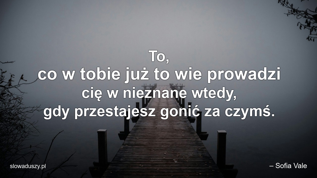 To,  co w tobie już to wie prowadzi cię w nieznane wtedy,  gdy przestajesz gonić za czymś.
