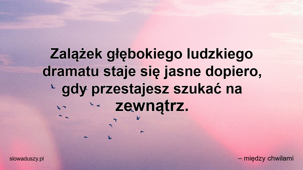 Zalążek głębokiego ludzkiego dramatu staje się jasne dopiero,  gdy przestajesz szukać na zewnątrz. - – między chwilami