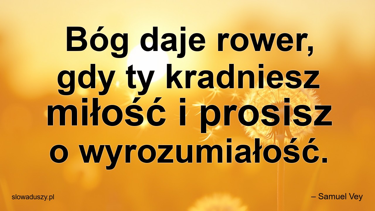 Bóg daje rower,  gdy ty kradniesz miłość i prosisz o wyrozumiałość. - – Samuel Vey