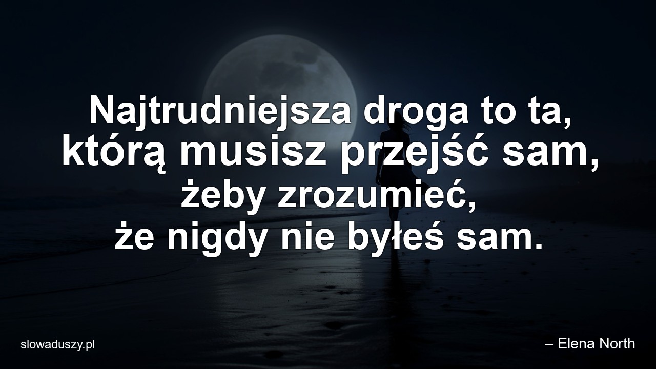 Najtrudniejsza droga to ta,  którą musisz przejść sam,  żeby zrozumieć,  że nigdy nie byłeś sam. - – Elena North
