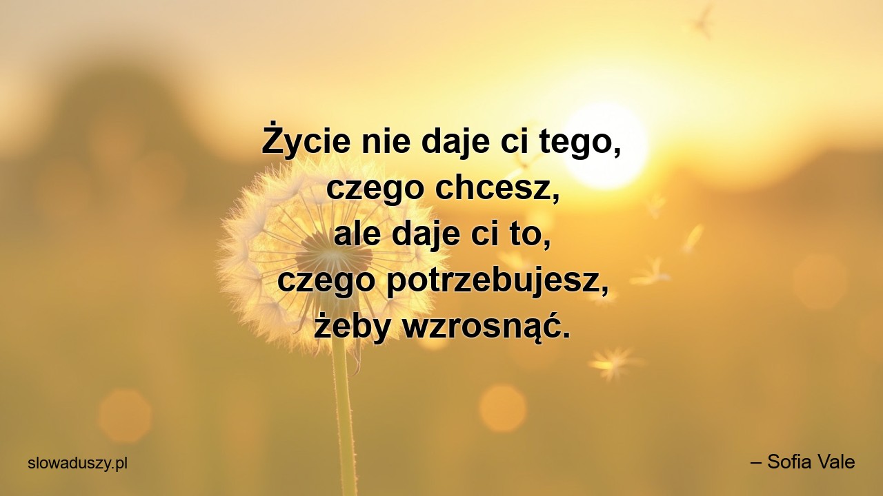 Życie nie daje ci tego,  czego chcesz,  ale daje ci to,  czego potrzebujesz,  żeby wzrosnąć.