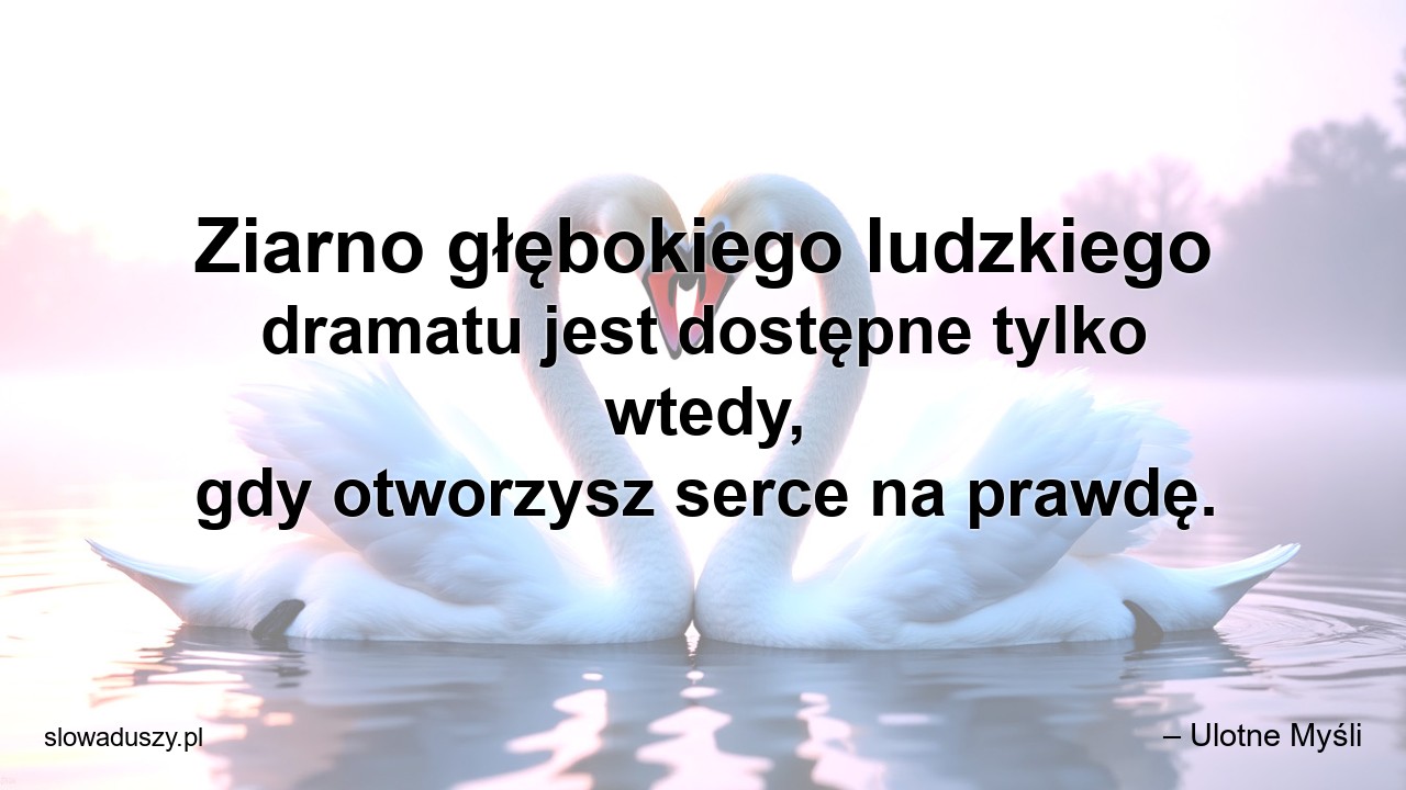 Ziarno głębokiego ludzkiego dramatu jest dostępne tylko wtedy,  gdy otworzysz serce na prawdę. - – Ulotne Myśli