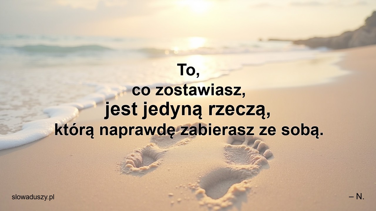 To,  co zostawiasz,  jest jedyną rzeczą,  którą naprawdę zabierasz ze sobą. - – N.