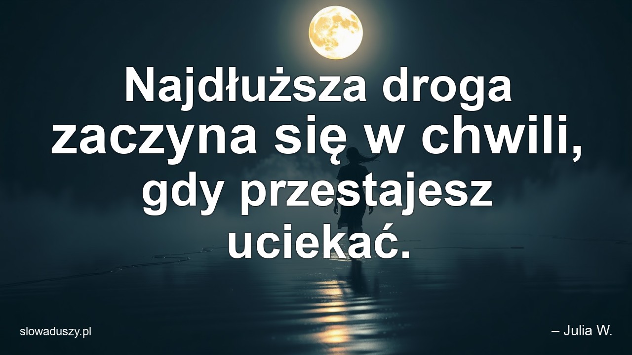 Najdłuższa droga zaczyna się w chwili,  gdy przestajesz uciekać.