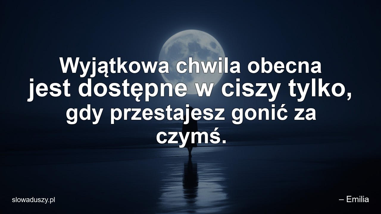 Wyjątkowa chwila obecna jest dostępne w ciszy tylko,  gdy przestajesz gonić za czymś. - – Emilia