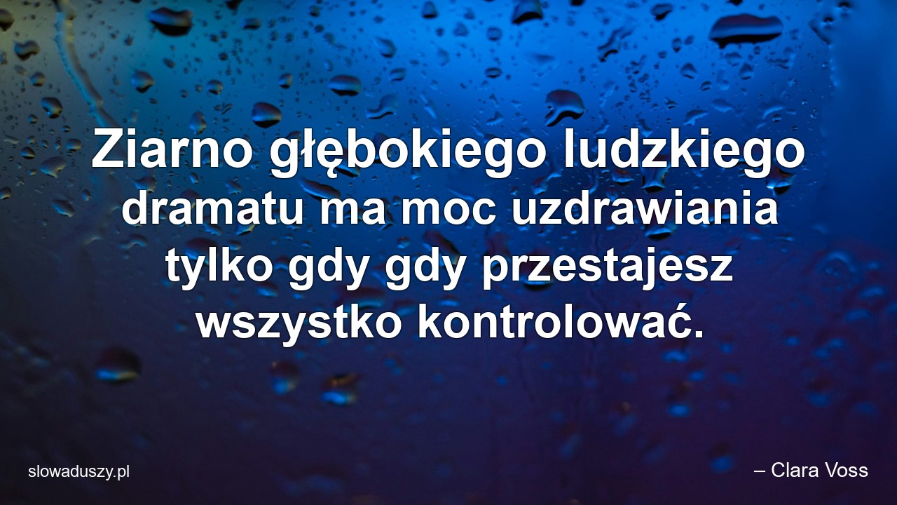 Ziarno głębokiego ludzkiego dramatu ma moc uzdrawiania tylko gdy gdy przestajesz wszystko kontrolować. - – Clara Voss