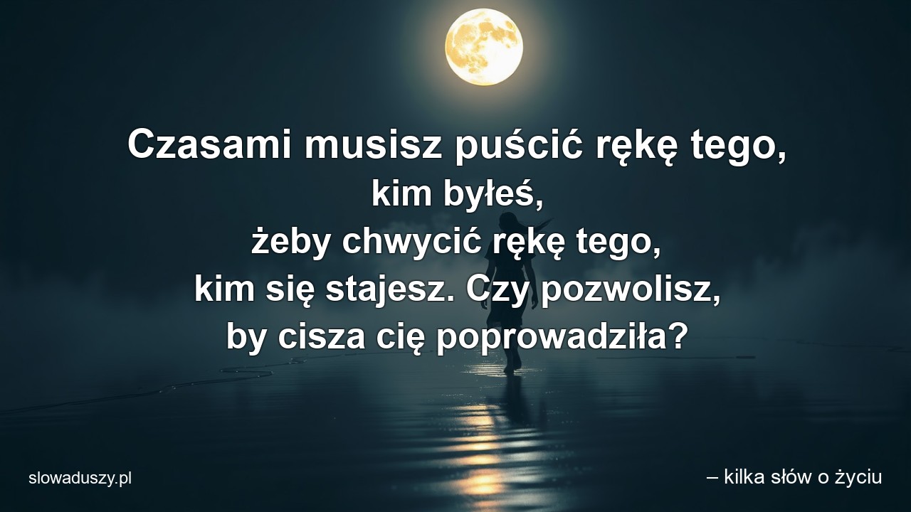 Czasami musisz puścić rękę tego,  kim byłeś,  żeby chwycić rękę tego,  kim się stajesz. Czy pozwolisz,  by cisza cię poprowadziła? - – kilka słów o życiu