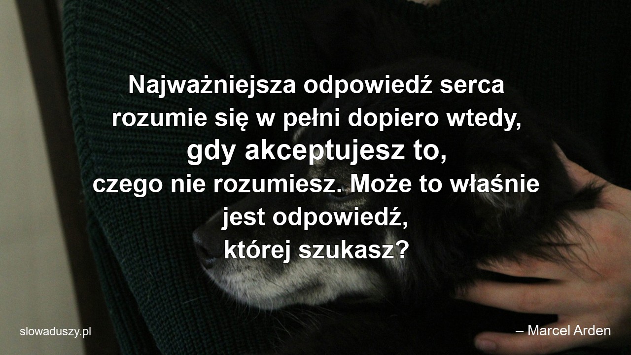 Najważniejsza odpowiedź serca rozumie się w pełni dopiero wtedy,  gdy akceptujesz to,  czego nie rozumiesz. Może to właśnie jest odpowiedź,  której szukasz?