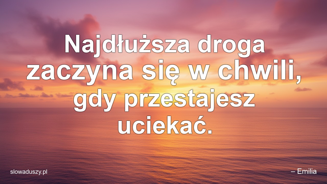Najdłuższa droga zaczyna się w chwili,  gdy przestajesz uciekać.