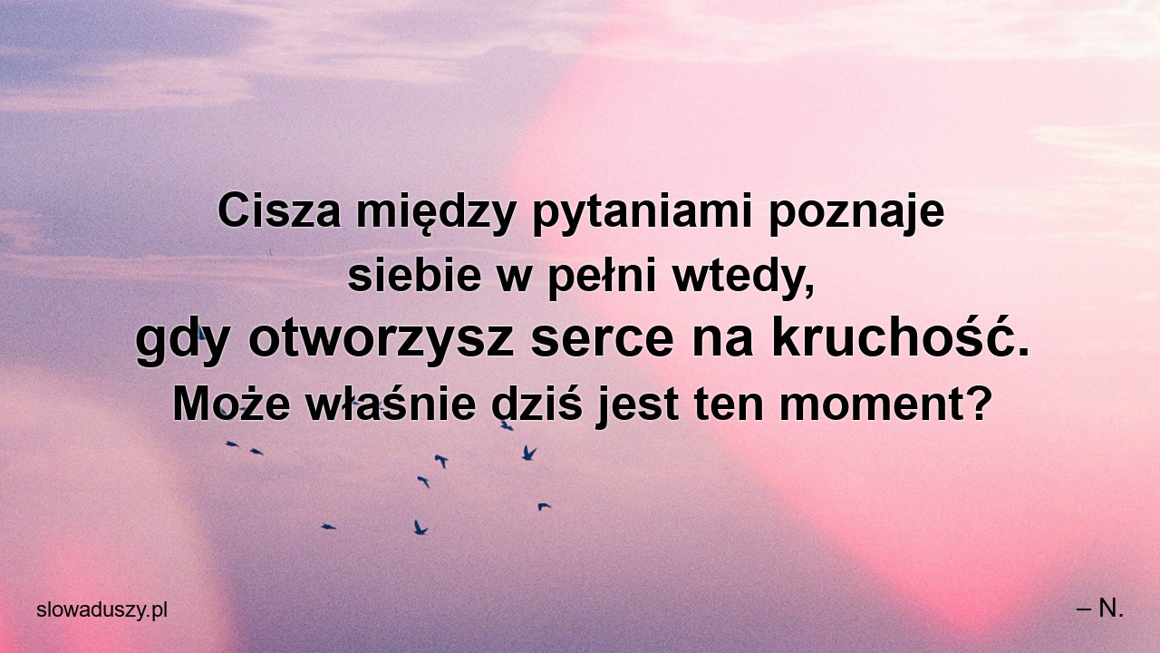Cisza między pytaniami poznaje siebie w pełni wtedy,  gdy otworzysz serce na kruchość. Może właśnie dziś jest ten moment? - – N.
