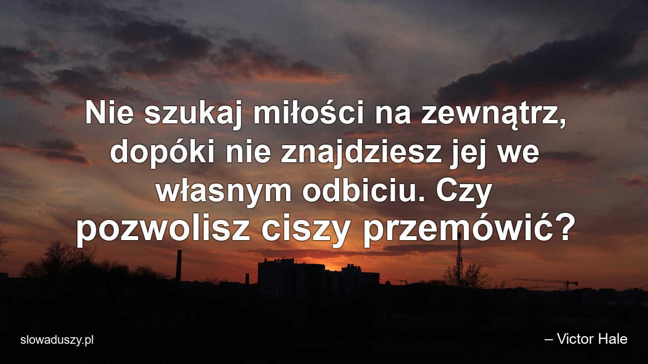 Nie szukaj miłości na zewnątrz,  dopóki nie znajdziesz jej we własnym odbiciu. Czy pozwolisz ciszy przemówić? - – Victor Hale
