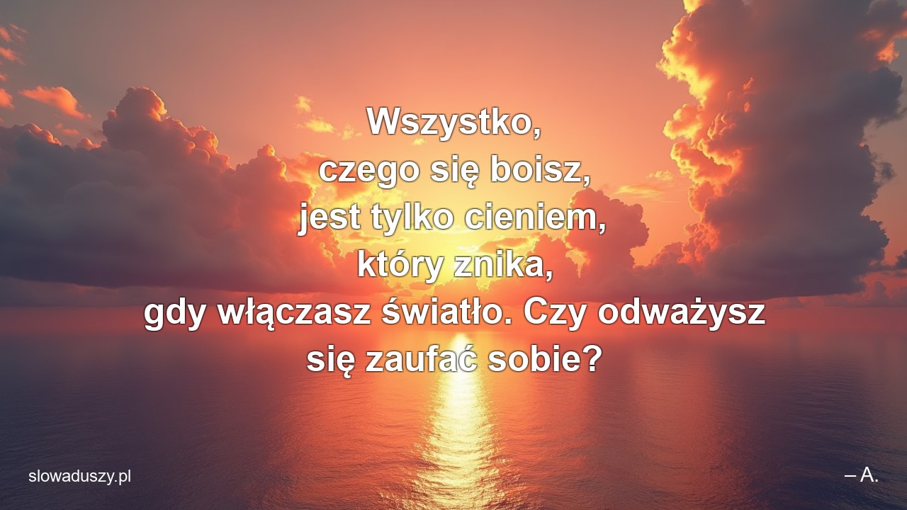 Wszystko,  czego się boisz,  jest tylko cieniem,  który znika,  gdy włączasz światło. Czy odważysz się zaufać sobie?