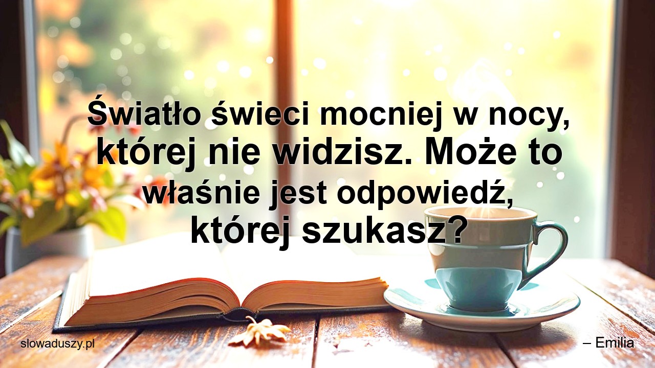 Światło świeci mocniej w nocy,  której nie widzisz. Może to właśnie jest odpowiedź,  której szukasz?