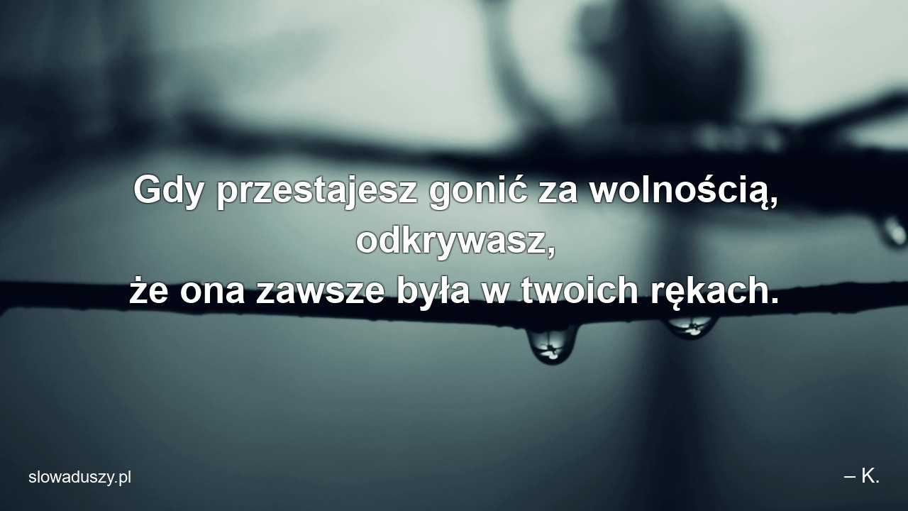 Gdy przestajesz gonić za wolnością,  odkrywasz,  że ona zawsze była w twoich rękach.