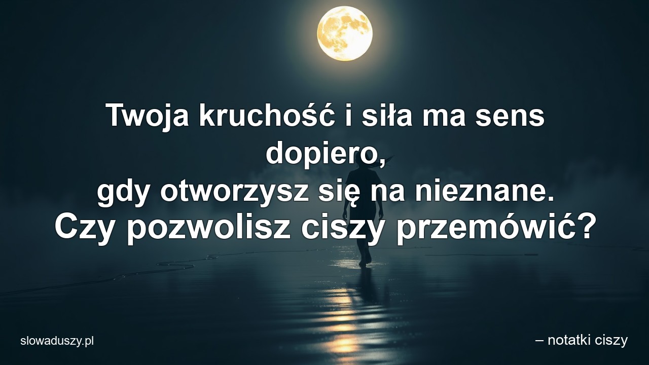 Twoja kruchość i siła ma sens dopiero,  gdy otworzysz się na nieznane. Czy pozwolisz ciszy przemówić? - – notatki ciszy