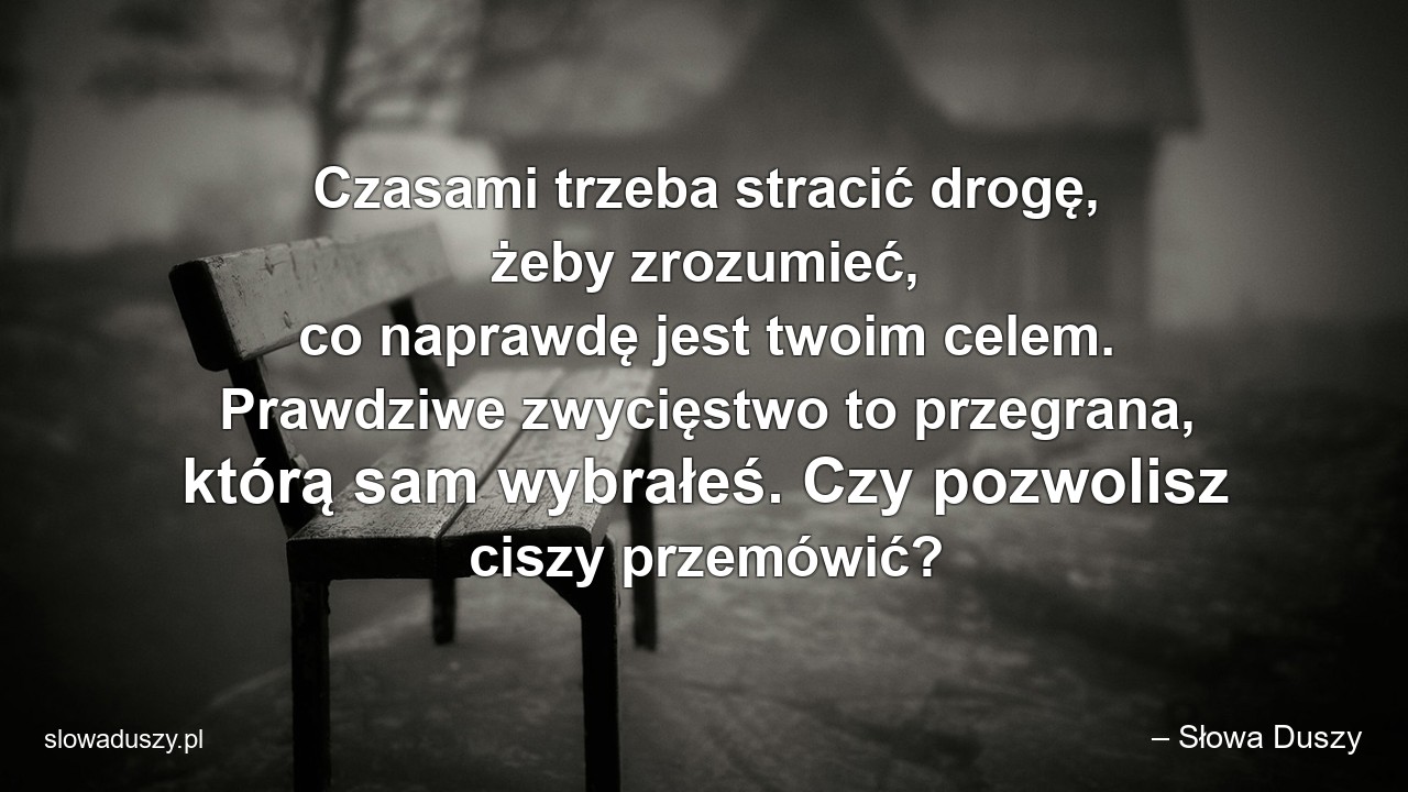 Czasami trzeba stracić drogę,  żeby zrozumieć,  co naprawdę jest twoim celem. Prawdziwe zwycięstwo to przegrana,  którą sam wybrałeś. Czy pozwolisz ciszy przemówić? - – Słowa Duszy