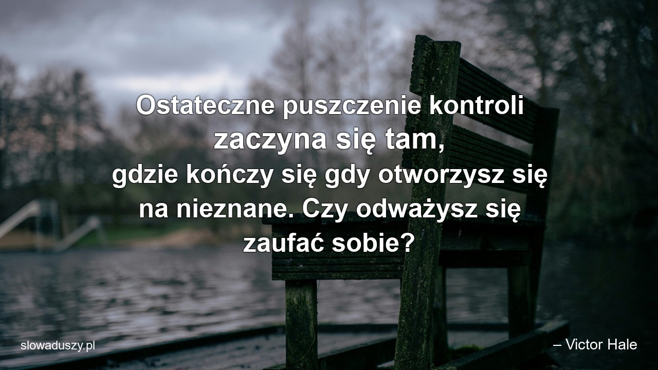 Ostateczne puszczenie kontroli zaczyna się tam,  gdzie kończy się gdy otworzysz się na nieznane. Czy odważysz się zaufać sobie?